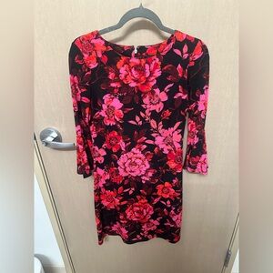 Tommy Hilfiger Black Long-Sleeve Floral Dress with Pink & Red Blooms Size 2